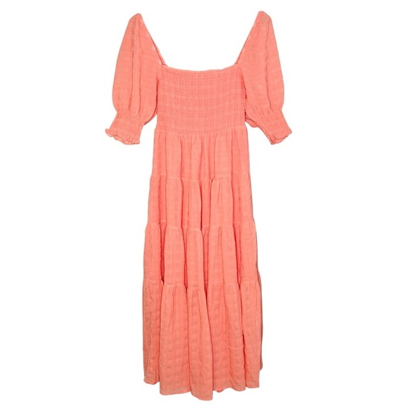 Emory Park Peach-Pink Tiered Gauzey Smocked Maxi Dress. Size Small. - Picture 1 of 14